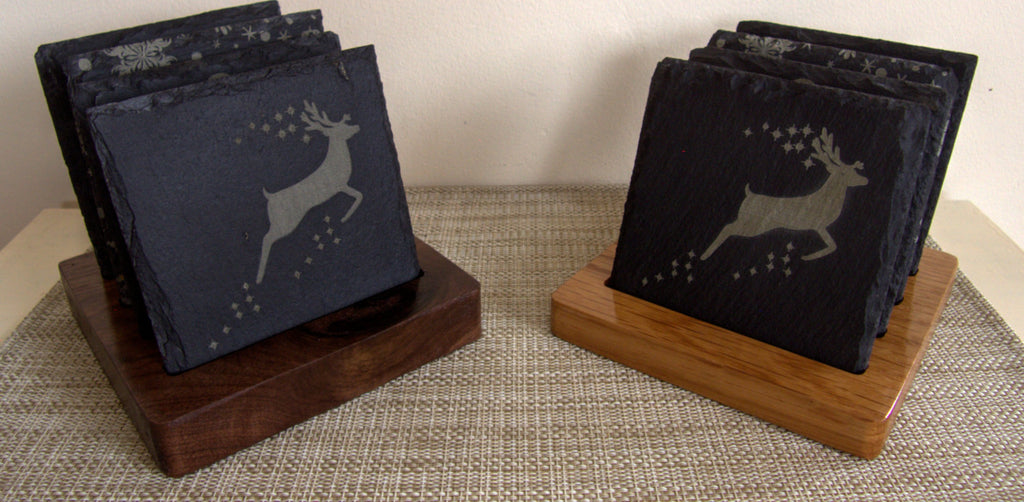 Christmas Slate Coasters with Wooden Base - Irish Wooden Gifts