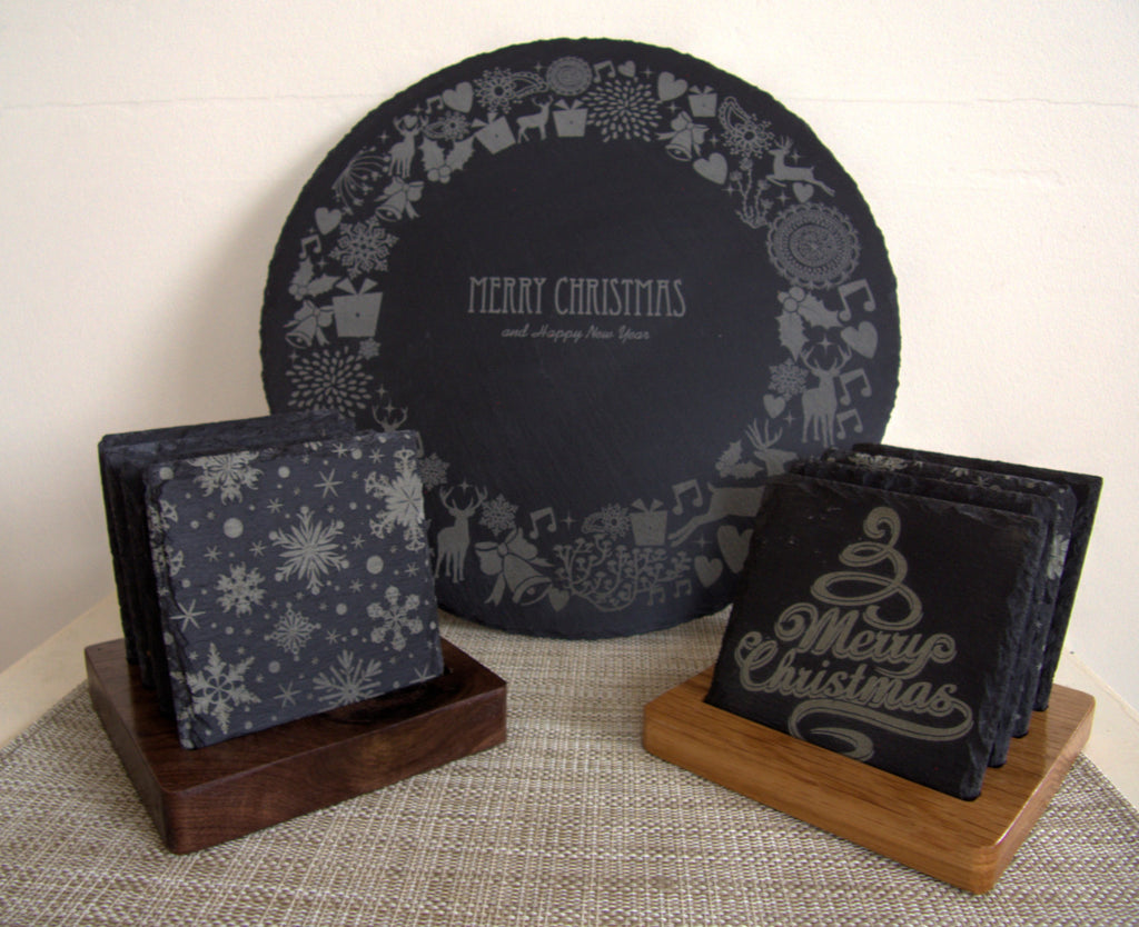 Slate Christmas Cake Plate Platter Serving - Irish Wooden Gifts