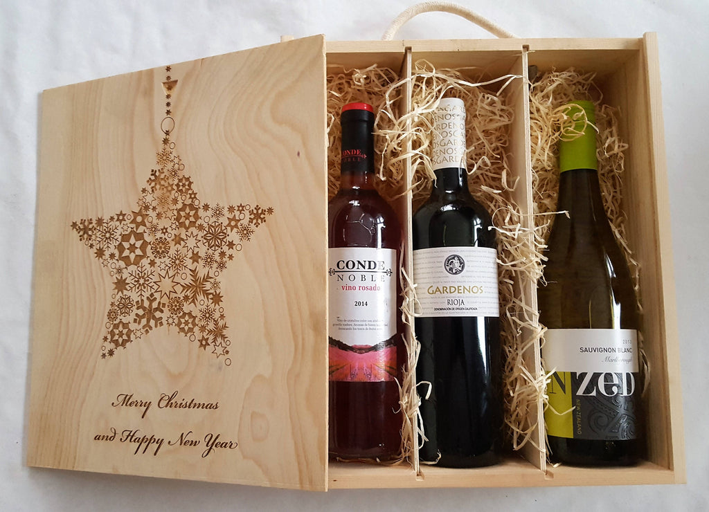 Wooden three bottle Wine Box, Christmas Wine Box, Personalised Wine Box - Irish Wooden Gifts