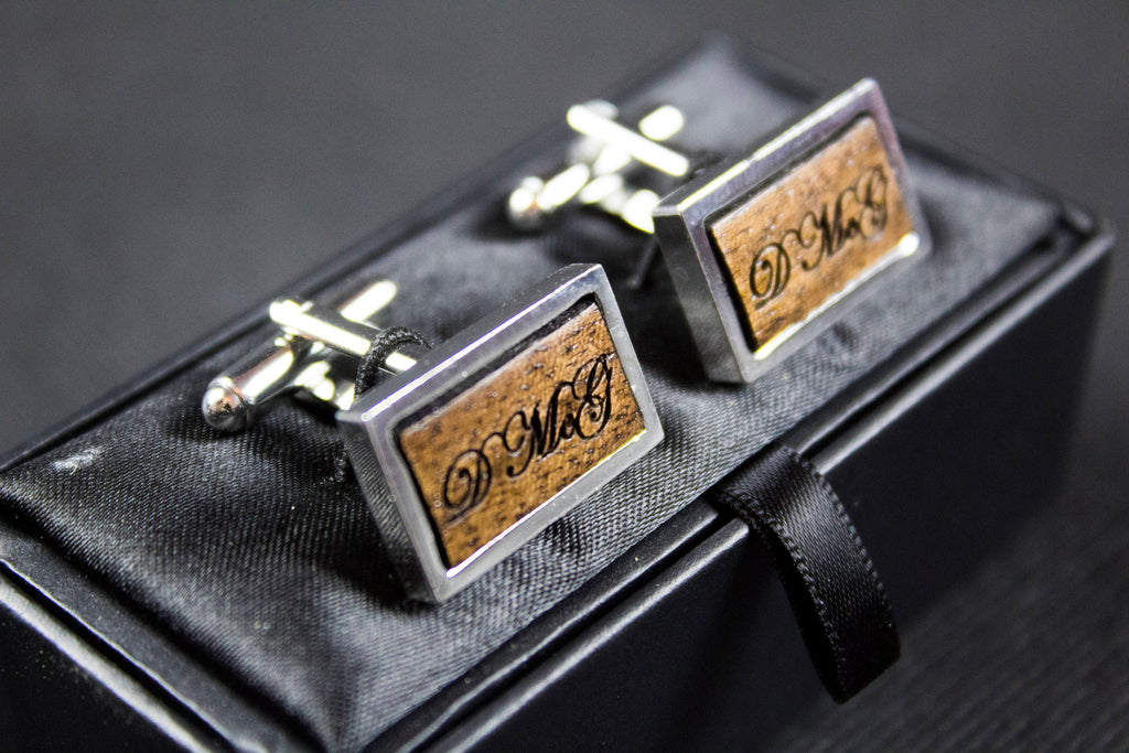 Personalised Engraved Wooden Cufflinks with box, Personalised Cuff Links, Engraved Cuff Links, Wooden Cuff Links - Irish Wooden Gifts