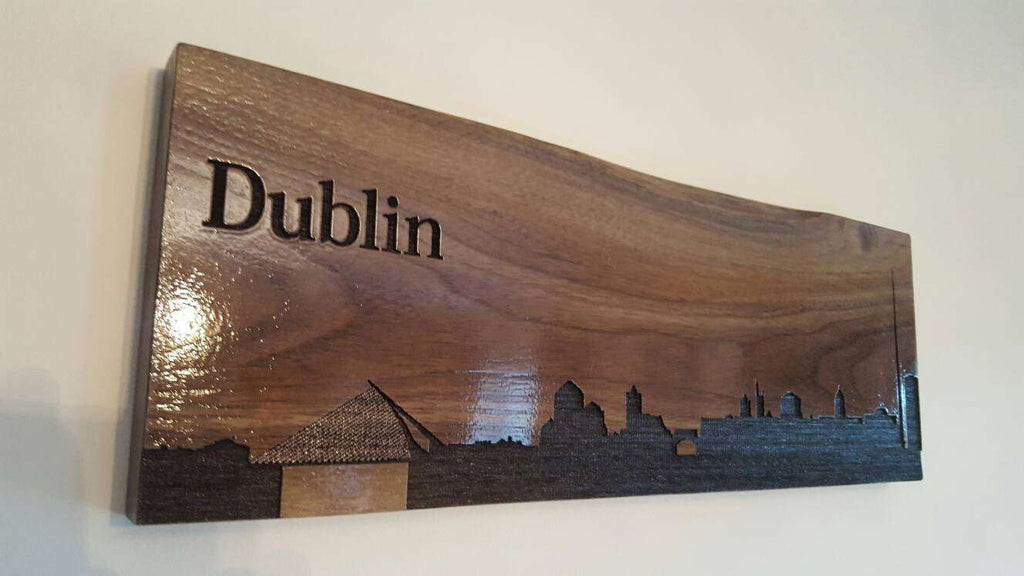 City Silhouette, City Skyline, City Outline, City engraving, wall art, made from solid walnut. - Irish Wooden Gifts